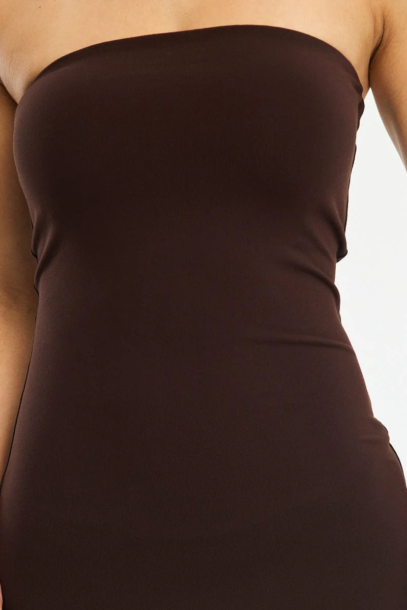 Brown Strapless Bodycon Dress - Image 5