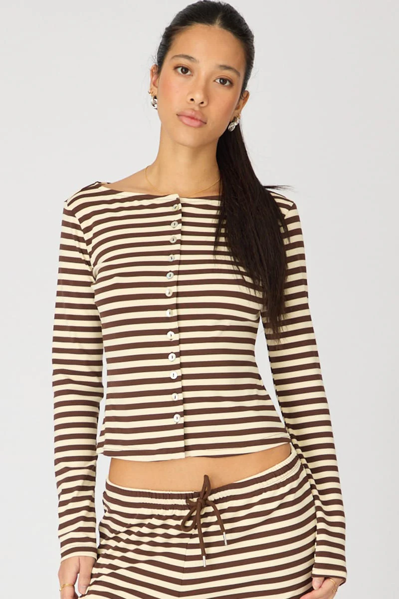 Brown Stripe Button Down Top