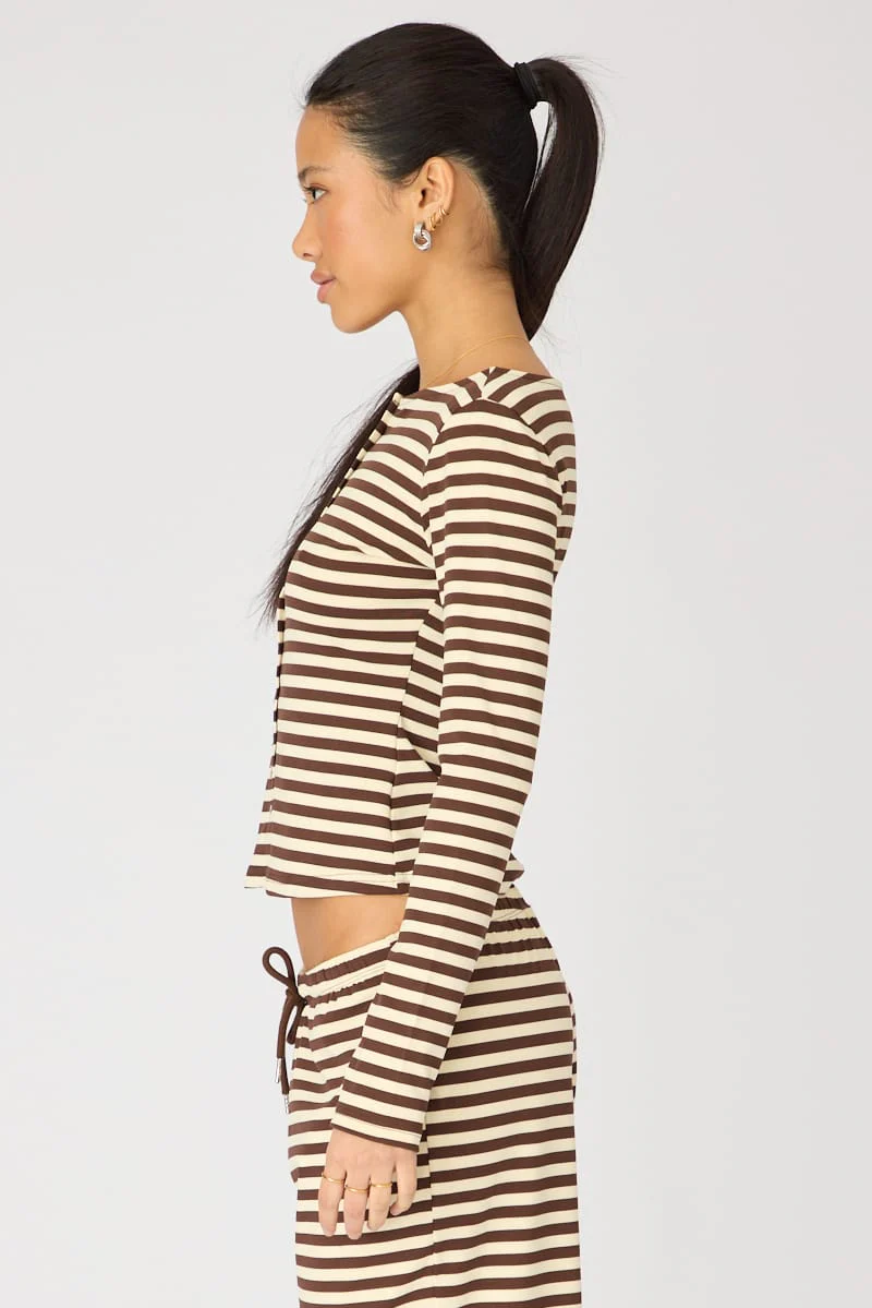 Brown Stripe Button Down Top - Image 4