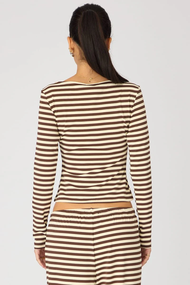 Brown Stripe Button Down Top - Image 5