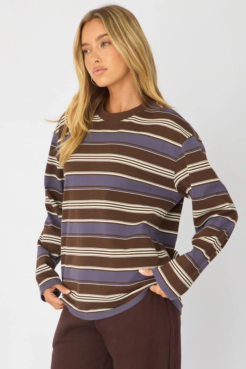 Brown Stripe Long Sleeve Oversized Stripe Shirt - Image 4