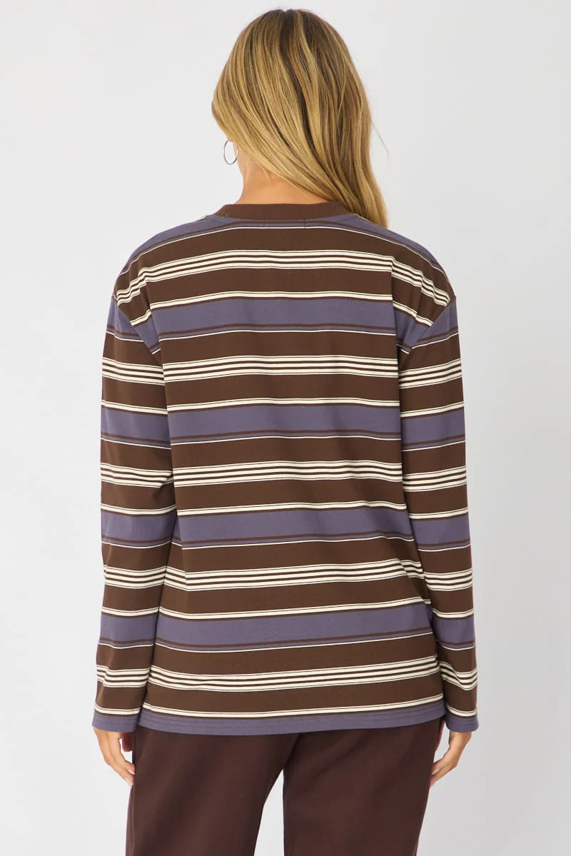 Brown Stripe Long Sleeve Oversized Stripe Shirt - Image 5