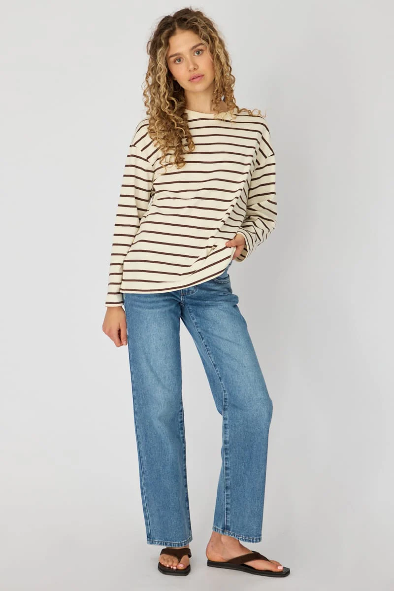 Brown Stripe Oversized Tee Long Sleeve - Image 2