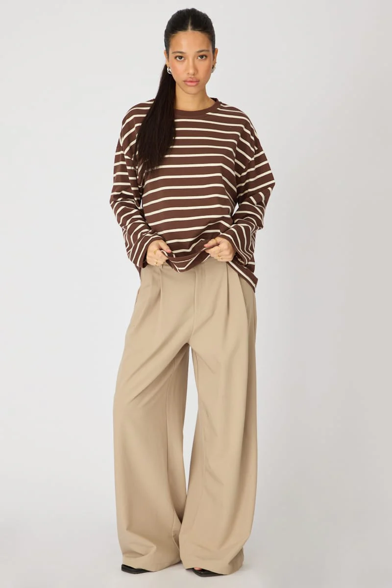Brown Stripe Oversized Tee Long Sleeve - Image 2