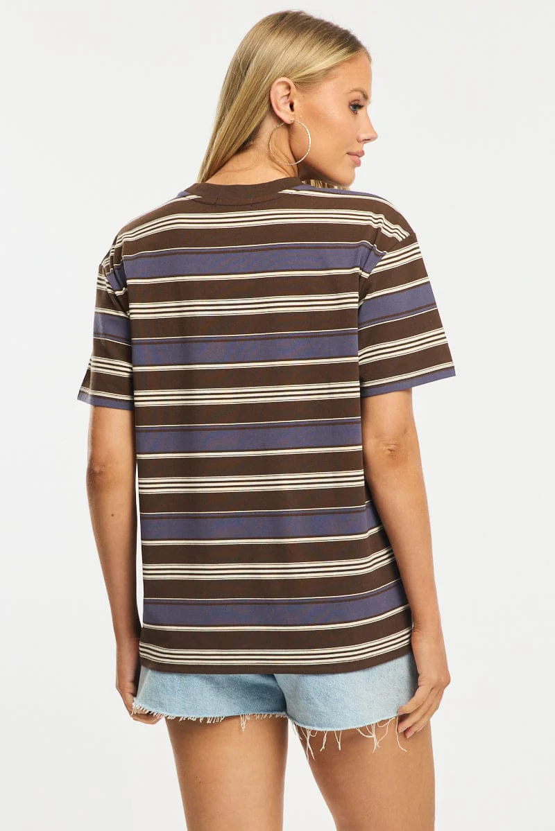 Brown Stripe Oversized Tee Short Sleeve - Image 3
