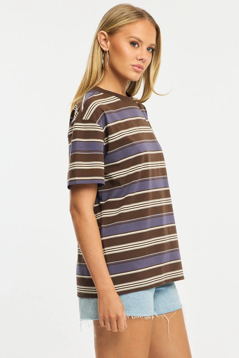 Brown Stripe Oversized Tee Short Sleeve - Image 4