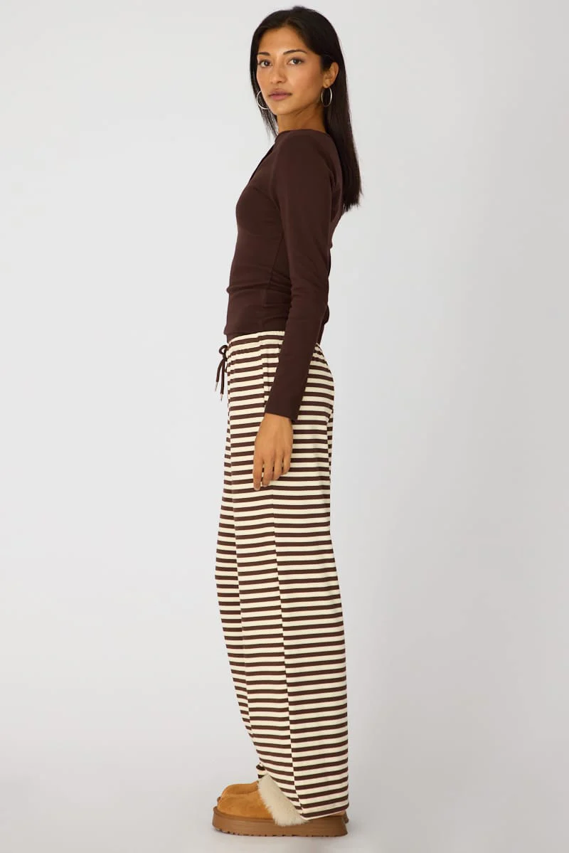Brown Stripe Relaxed Lounge Pants - Image 5
