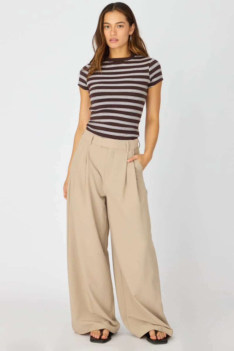 Brown Stripe Stripe Tshirt Short Sleeve - Image 2