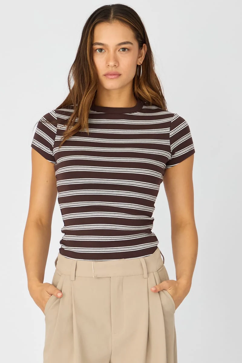 Brown Stripe Stripe Tshirt Short Sleeve - Image 3
