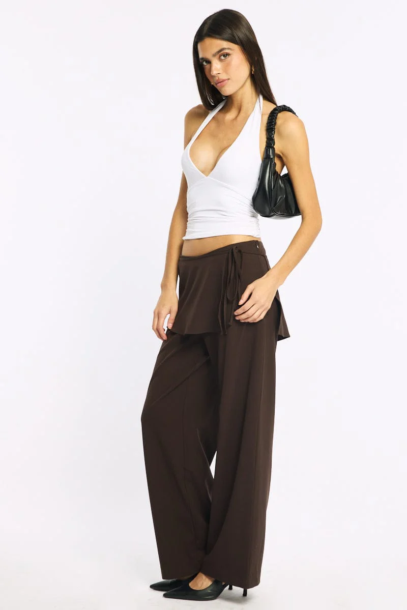 Brown Tie Detail Wrap Pants