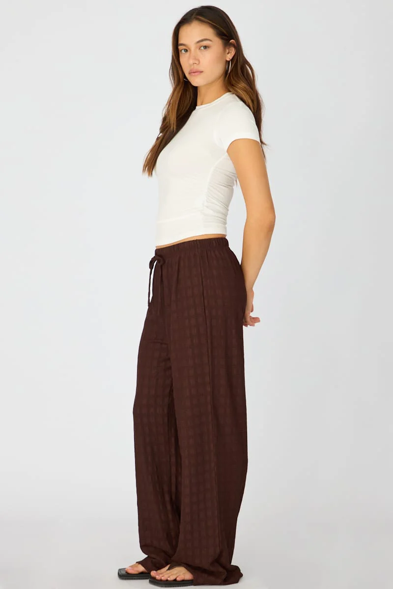 Brown Wide Leg Pant Elasticated Waist - Image 4