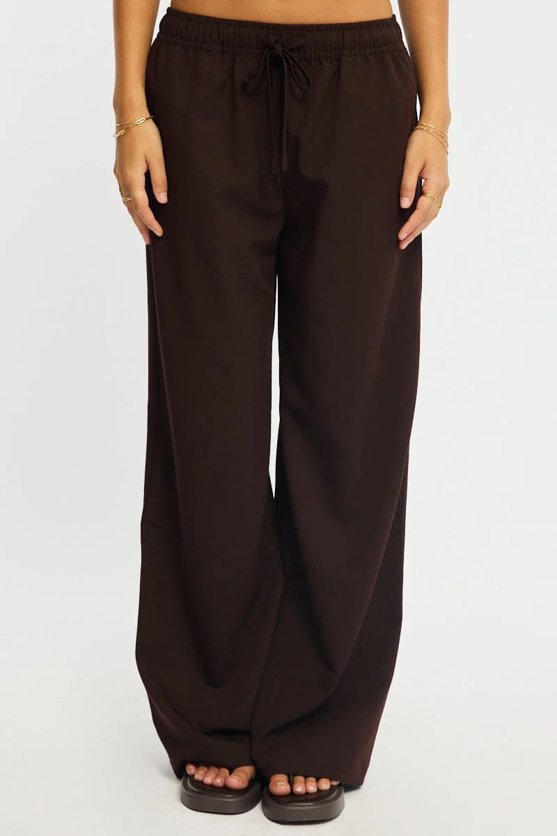 Brown Wide Leg Pants Elasticated Waist - Image 2