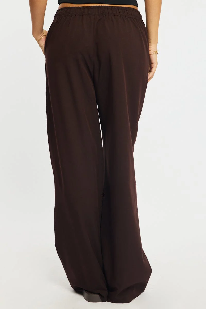 Brown Wide Leg Pants Elasticated Waist - Image 4