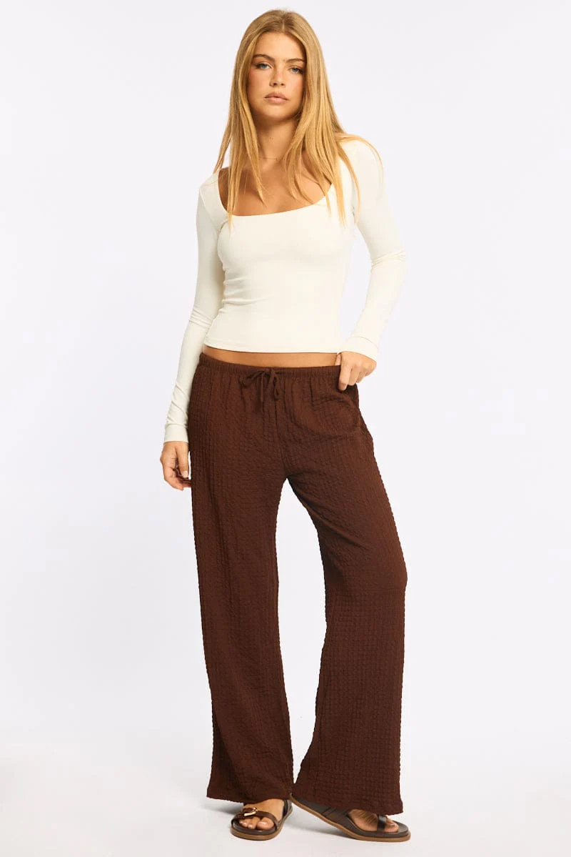 Brown Wide Leg Pants Elasticated Waist