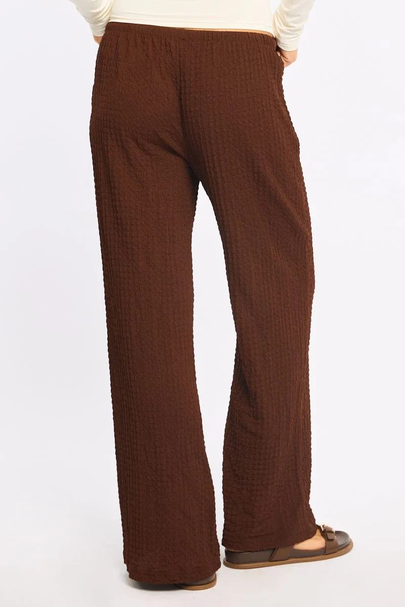 Brown Wide Leg Pants Elasticated Waist - Image 4