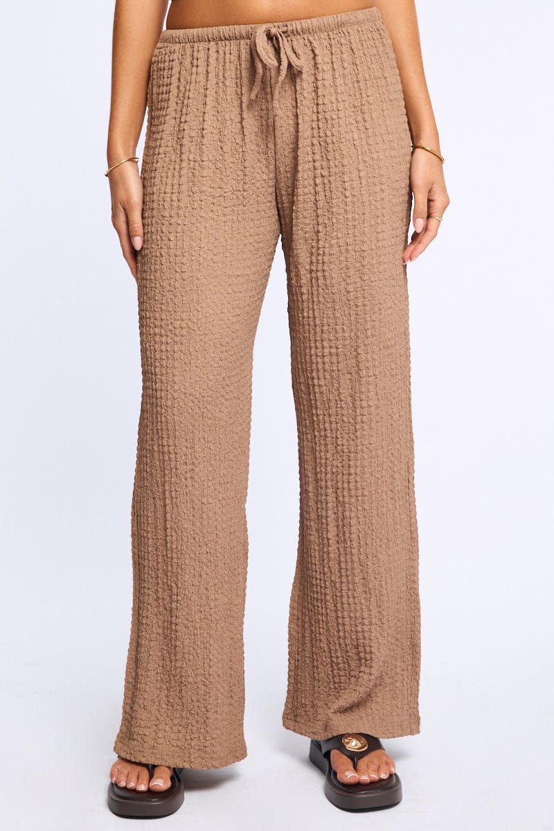 Brown Wide Leg Pants Elasticated Waist - Image 2