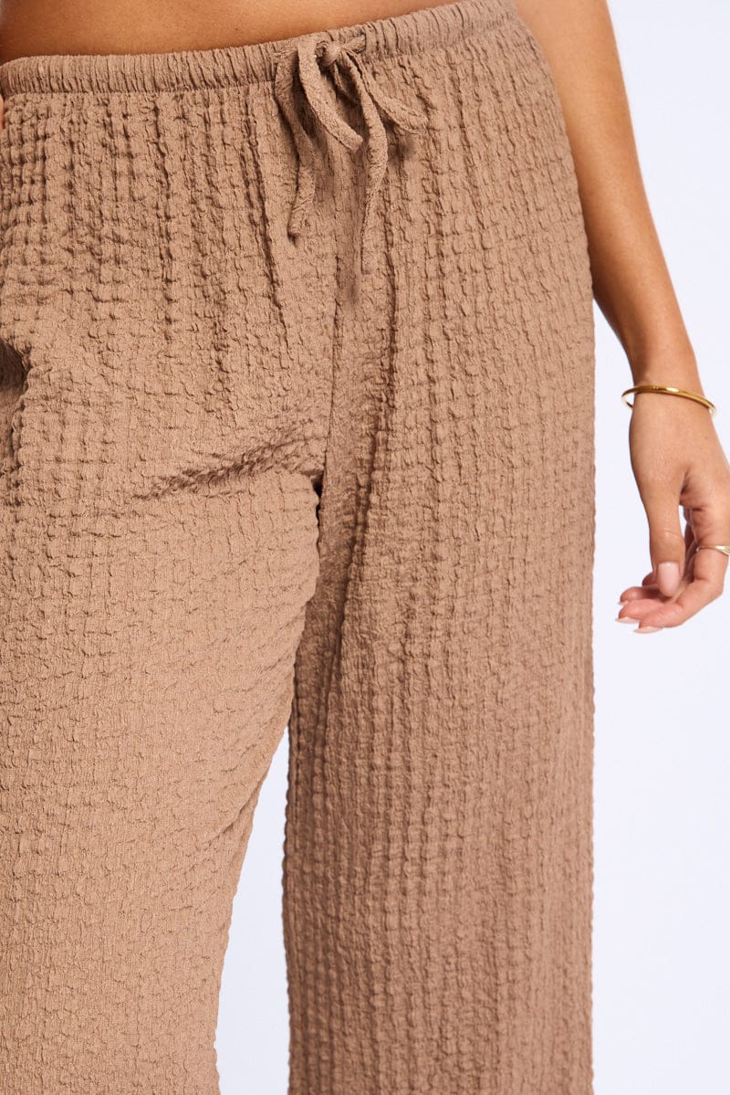 Brown Wide Leg Pants Elasticated Waist - Image 5