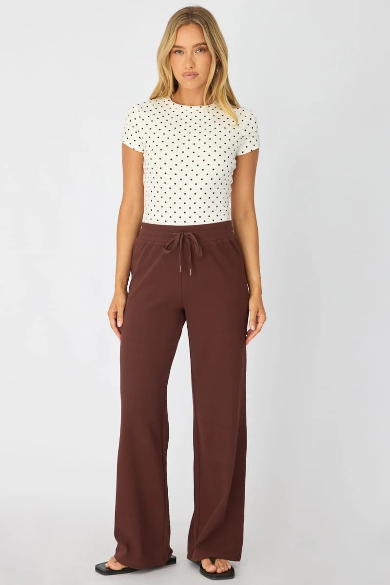 Brown Wide Leg Pants Elasticated Waist
