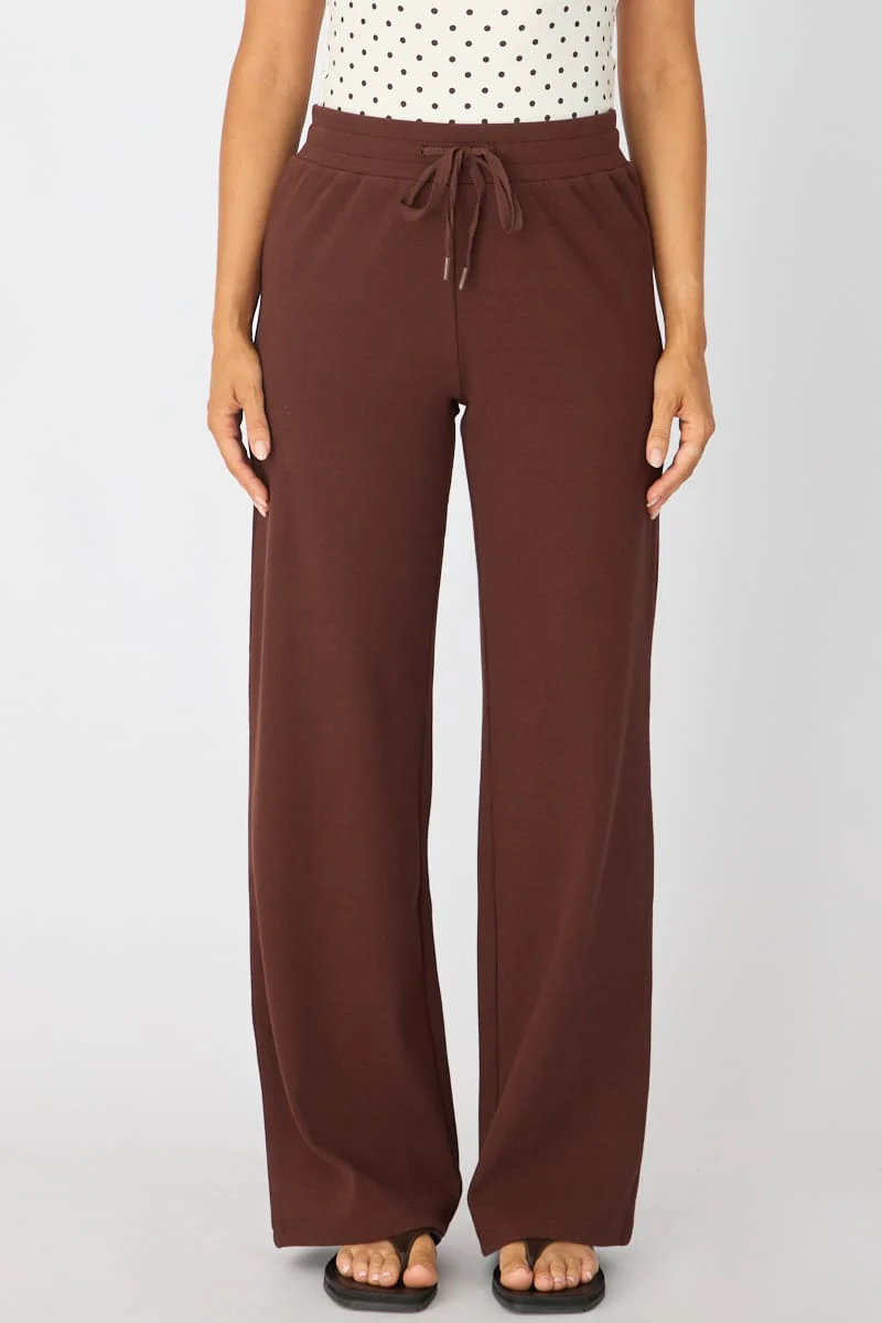 Brown Wide Leg Pants Elasticated Waist - Image 2