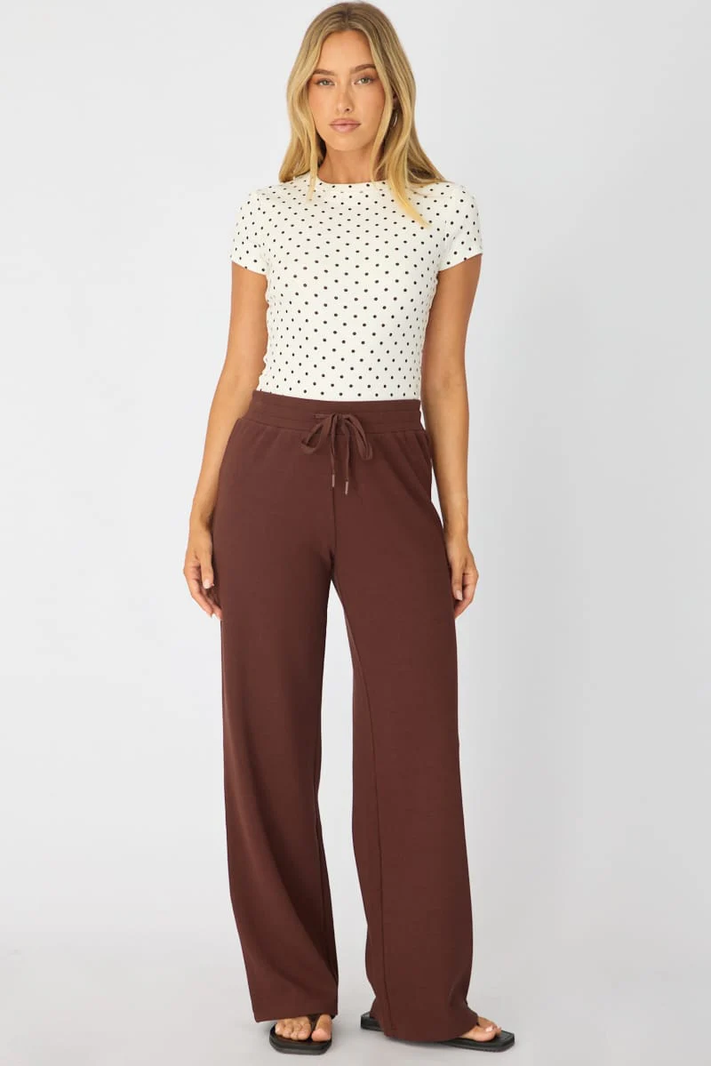 Brown Wide Leg Pants Elasticated Waist - Image 3