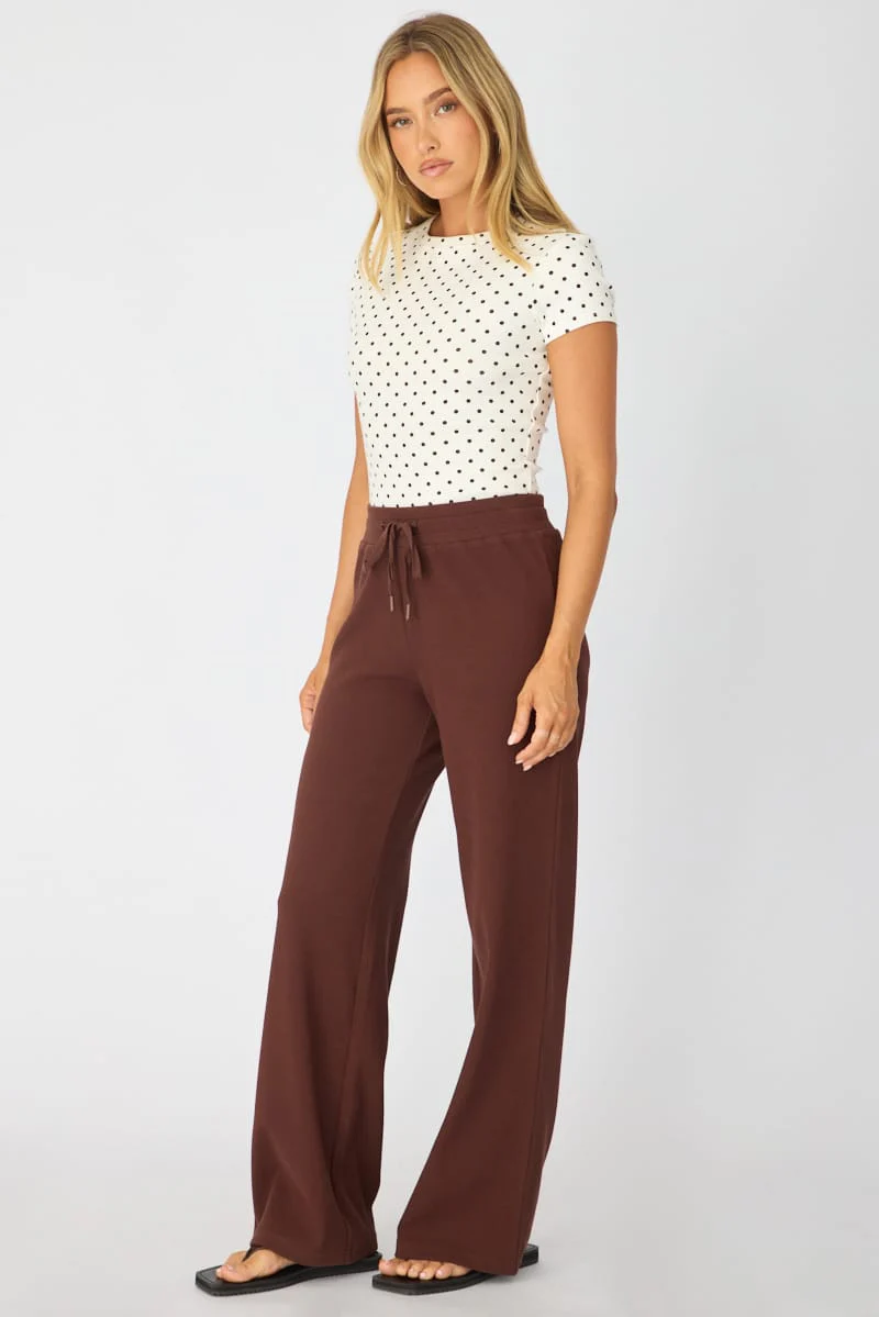 Brown Wide Leg Pants Elasticated Waist - Image 4
