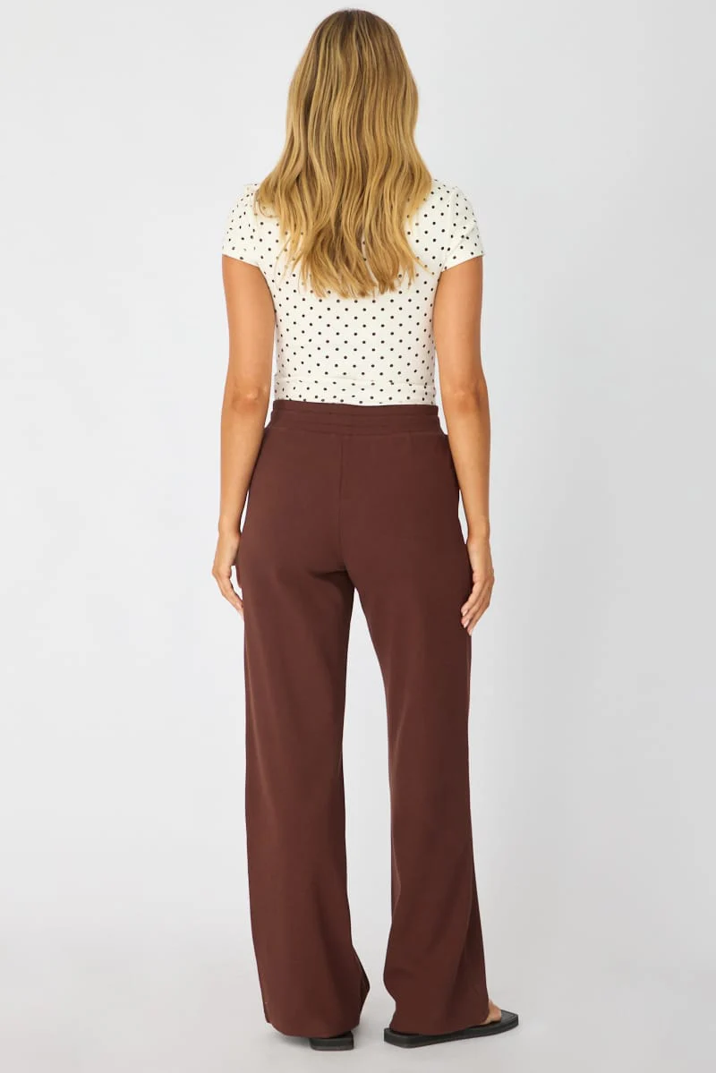 Brown Wide Leg Pants Elasticated Waist - Image 5