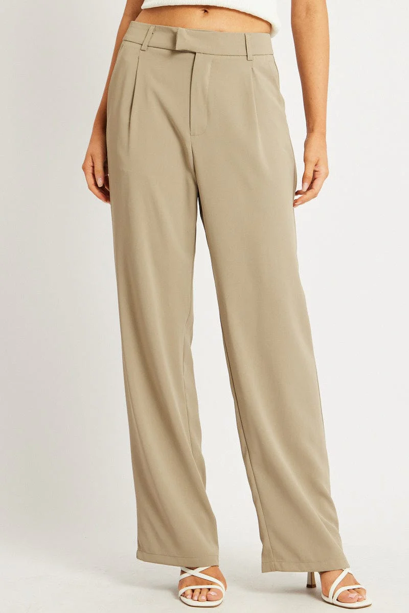 Brown Wide Leg Pants Mid Rise - Image 3