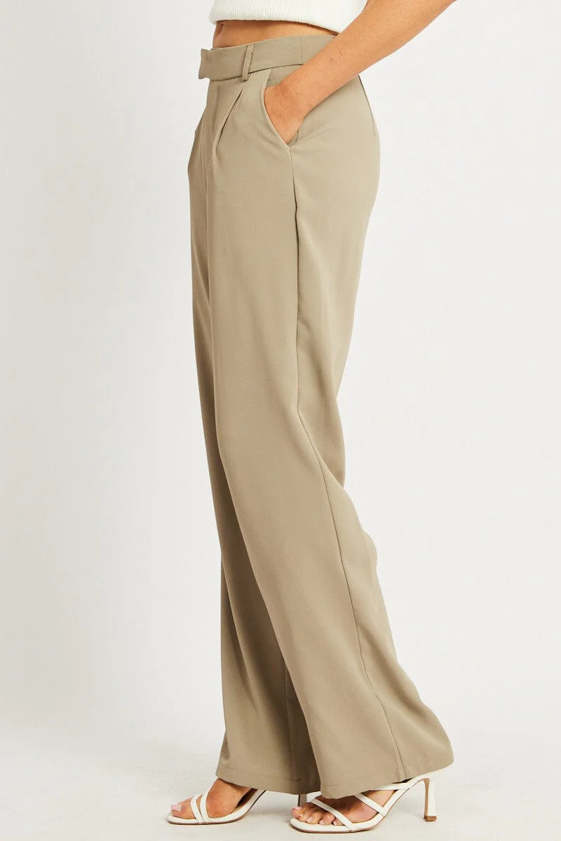 Brown Wide Leg Pants Mid Rise - Image 4