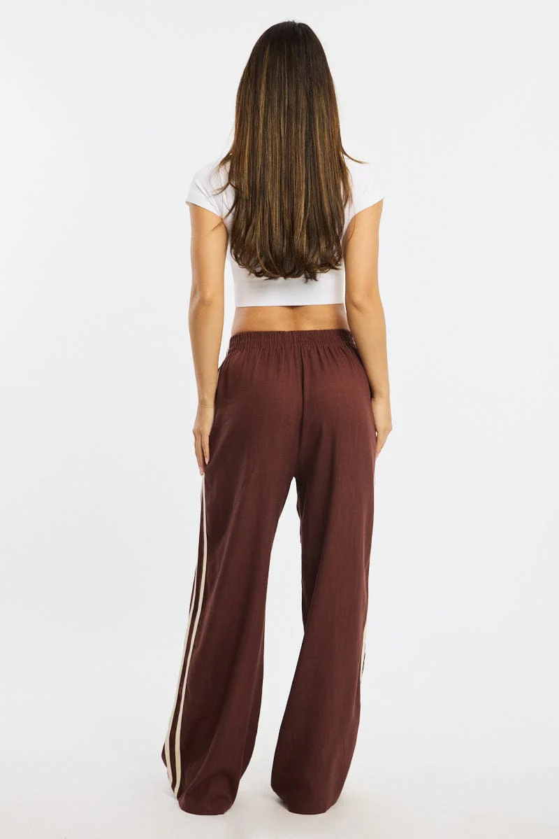 Brown Wide Leg Pants Side Stripe - Image 4