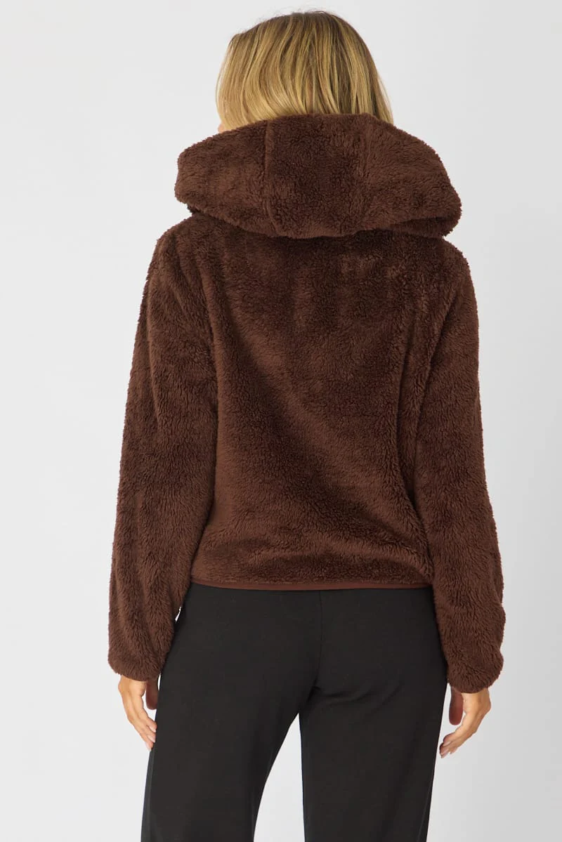 Brown Zip-up Hoodie Ultra Soft Teddy Fleece - Image 5