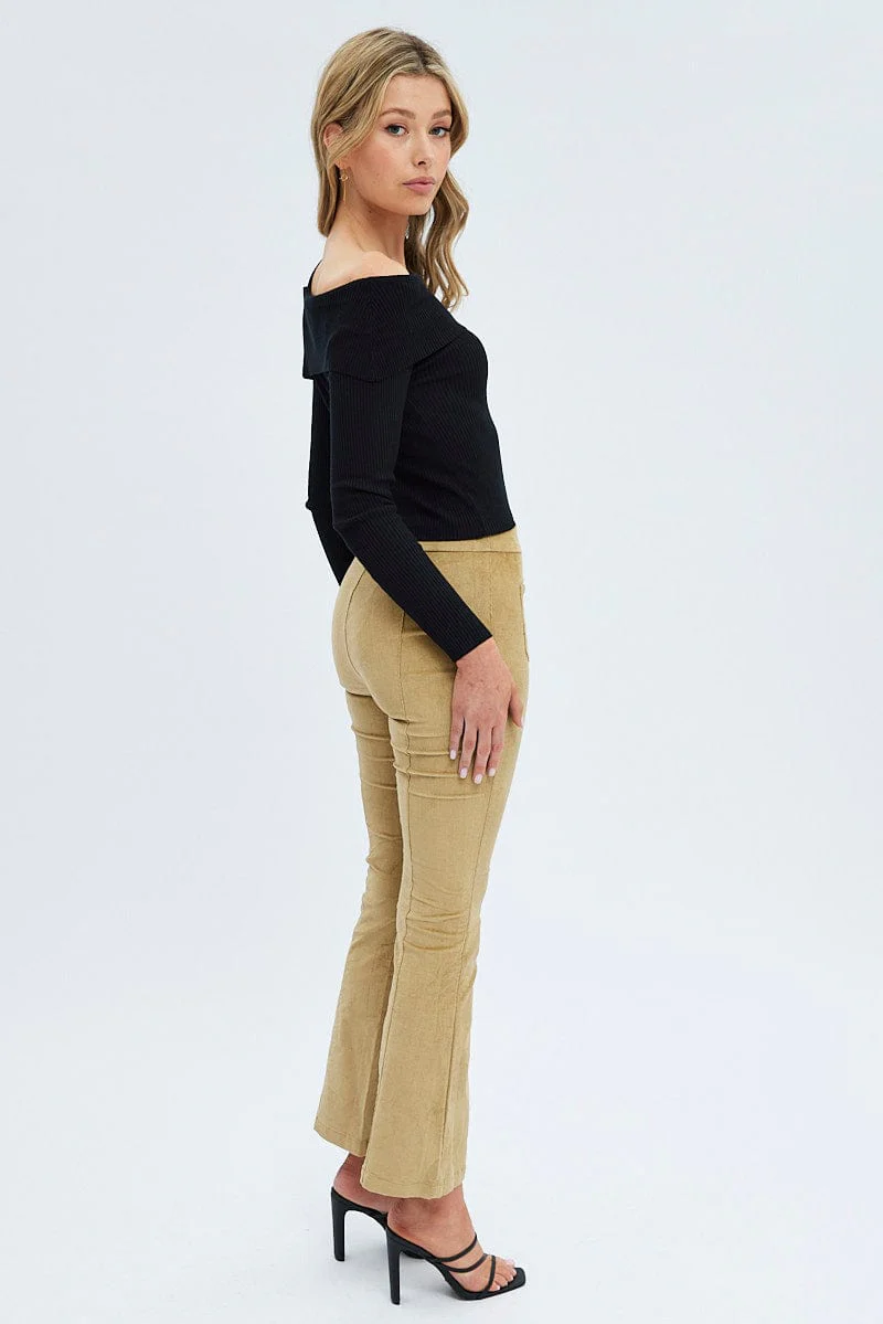 Camel Flare Leg Pants High Rise Corduroy - Image 4