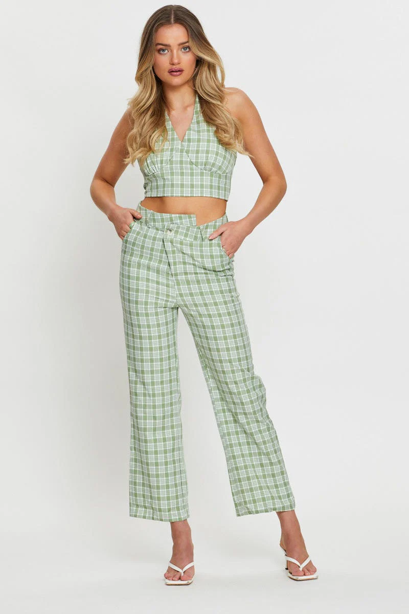 Check Crop Top Sleeveless Halter - Image 3