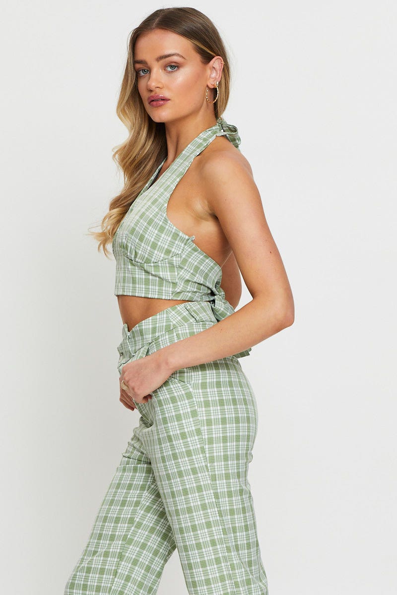 Check Crop Top Sleeveless Halter - Image 4