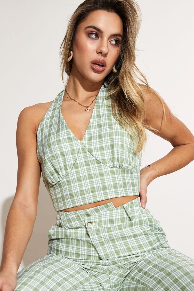 Check Crop Top Sleeveless Halter - Image 5