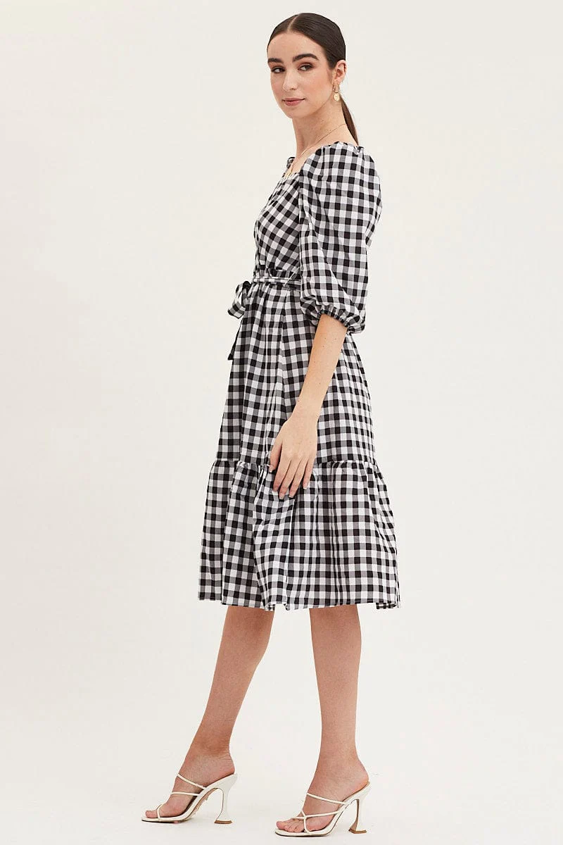 Check Dress Puff Sleeve Maxi - Image 4