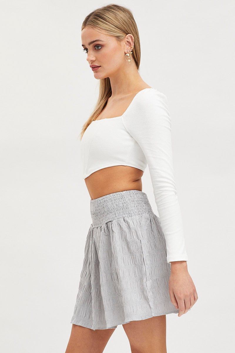 Check Flare Skirt High Rise Shirred Waist - Image 4