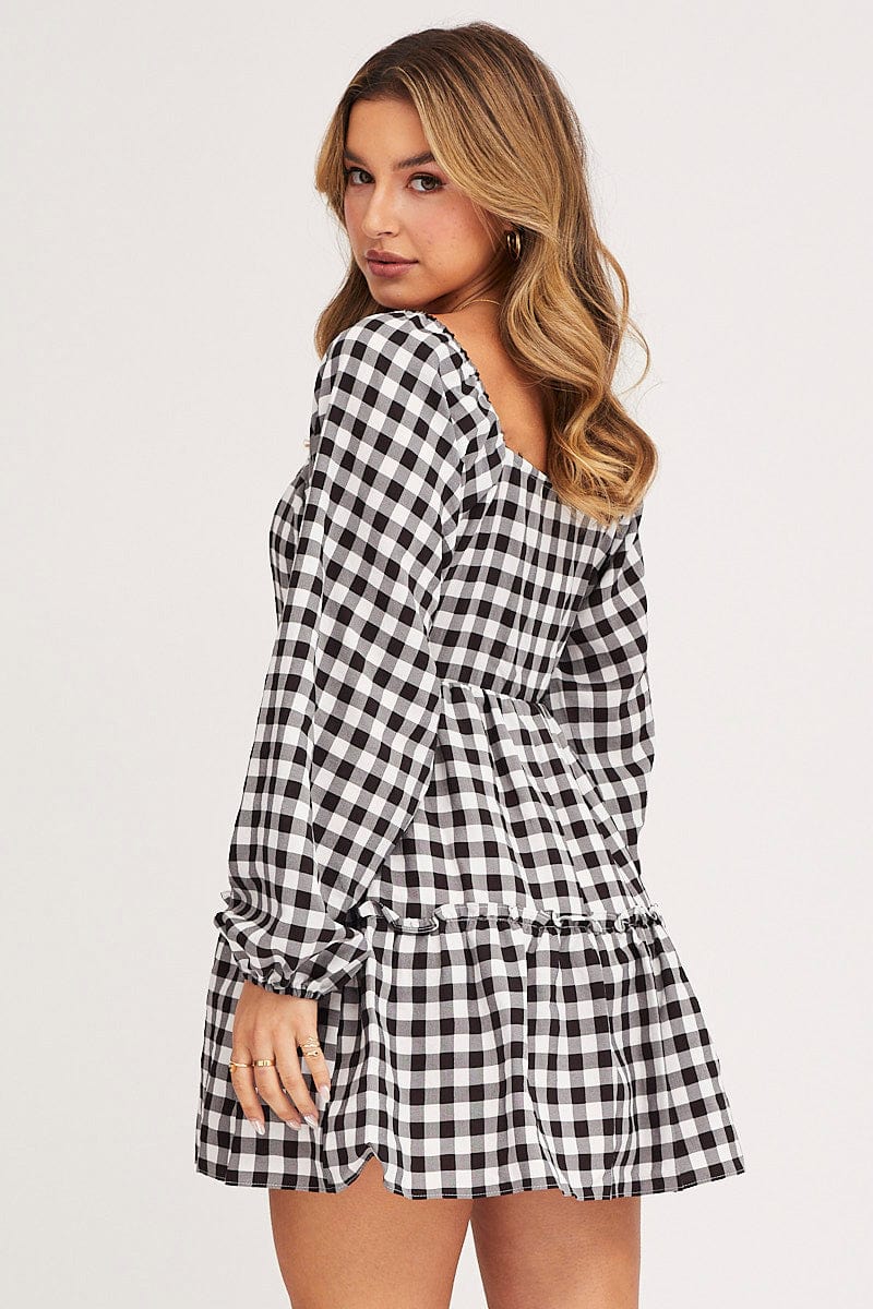 Check Skater Dress Long Sleeve Mini - Image 5