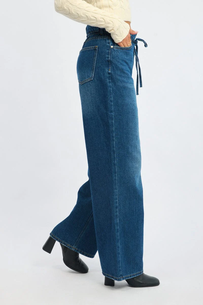 Denim Baggy Jeans Low Rise Belted - Image 4