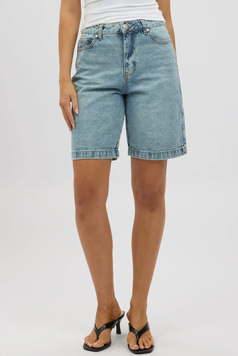 Denim Bermuda Jorts Mid Rise - Image 2