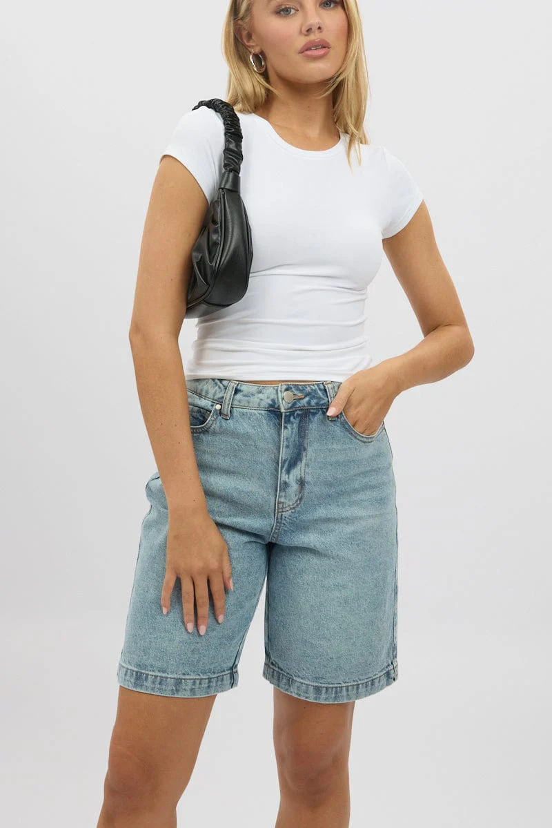 Denim Bermuda Jorts Mid Rise - Image 3