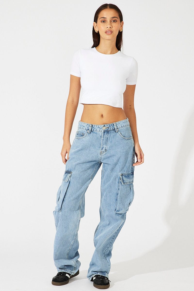 Denim Cargo Jeans High Rise Out Pocket - Image 2