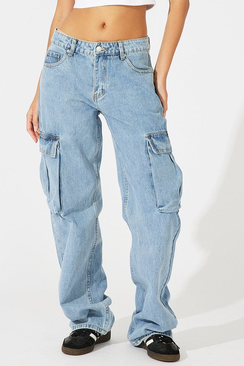 Denim Cargo Jeans High Rise Out Pocket - Image 4