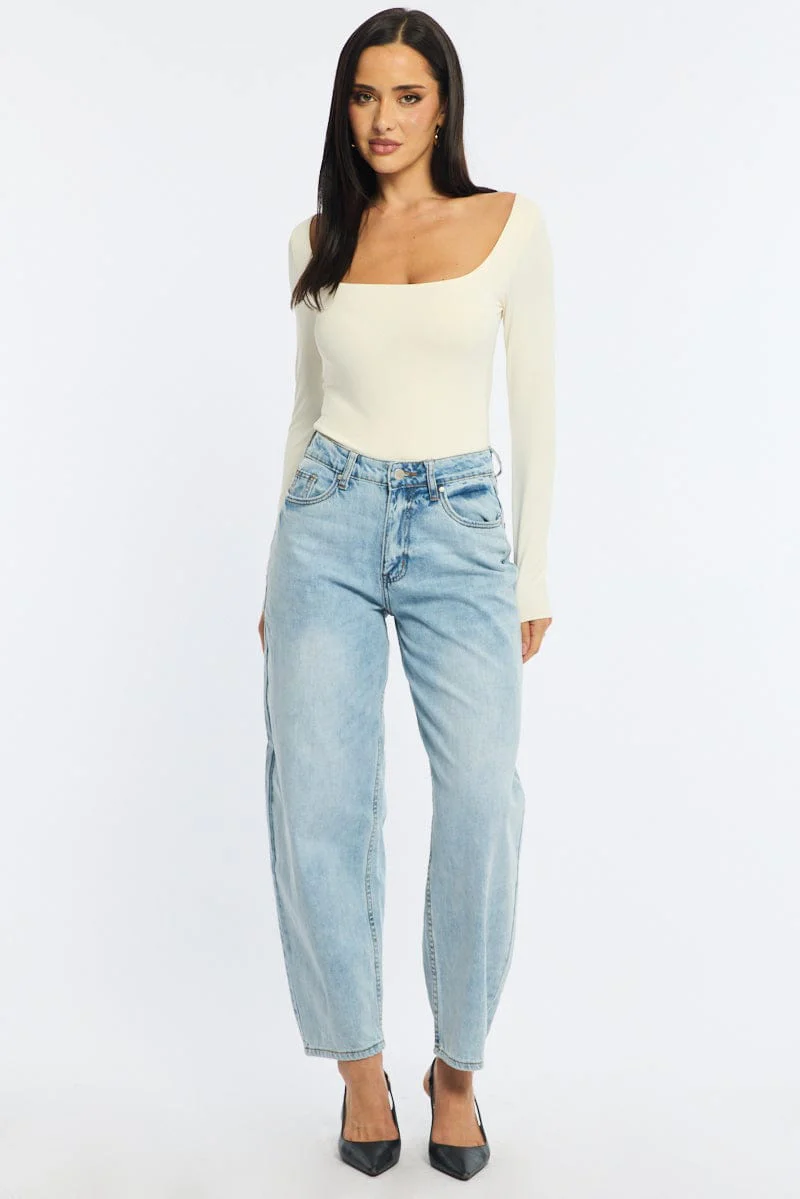 Denim Barrel Leg Jeans Mid Rise - Image 3