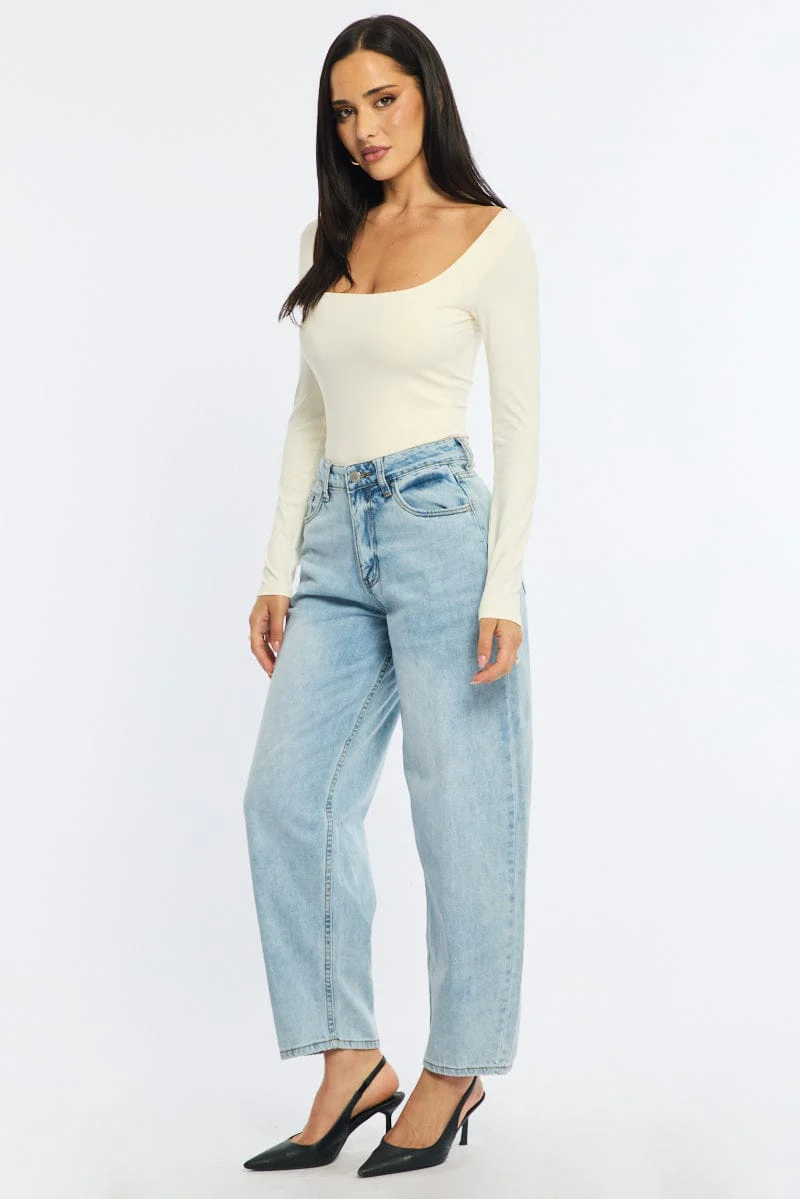 Denim Barrel Leg Jeans Mid Rise - Image 4