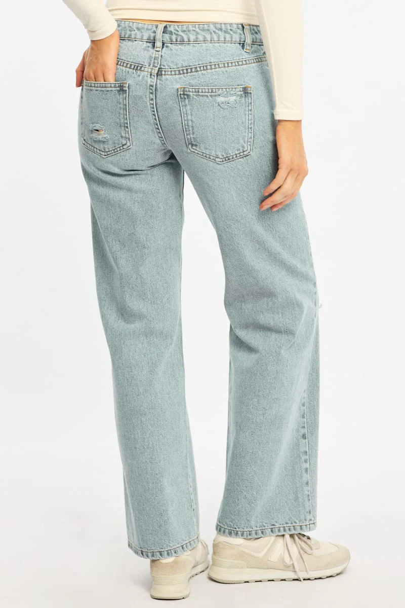 Denim Distressed Straight Jeans Light Wash - Image 5