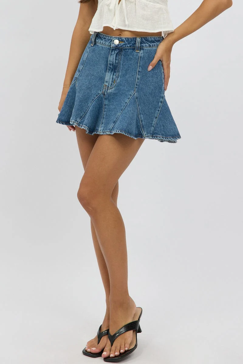 Denim Godet Mini Skirt High Rise - Image 4