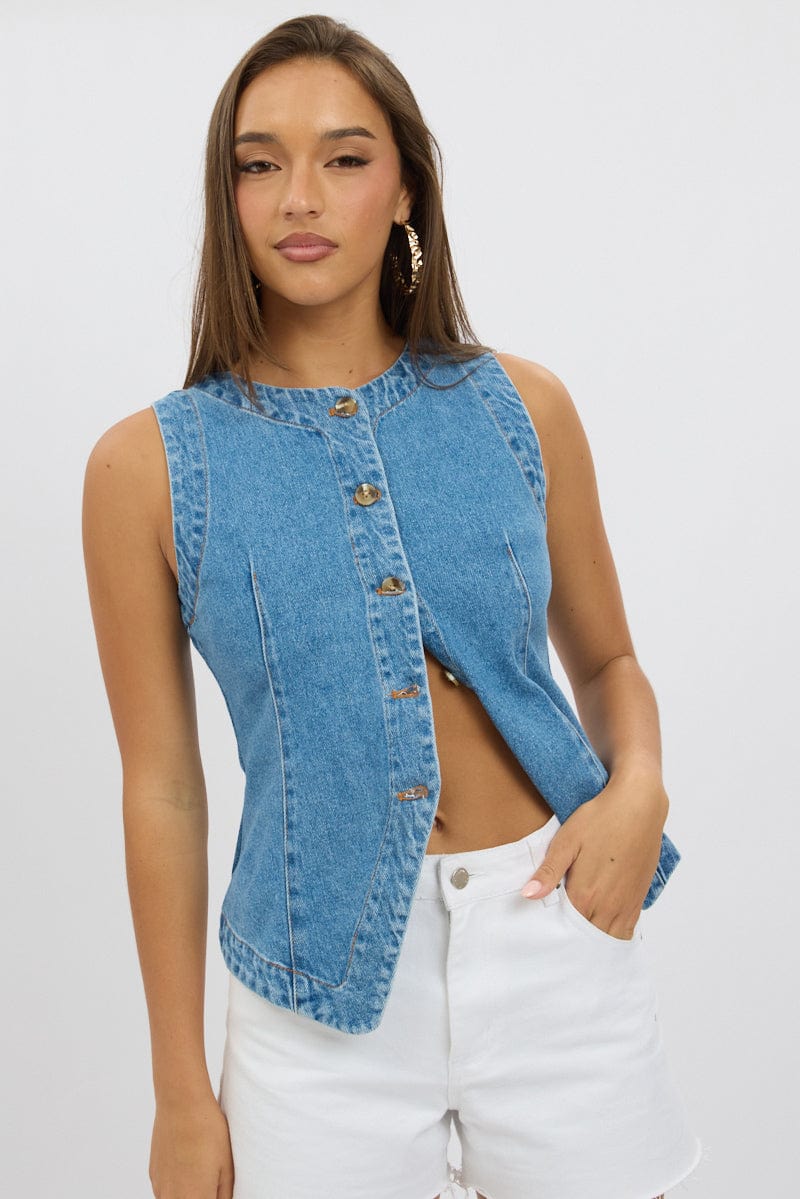 Denim High Neck Vest - Image 3