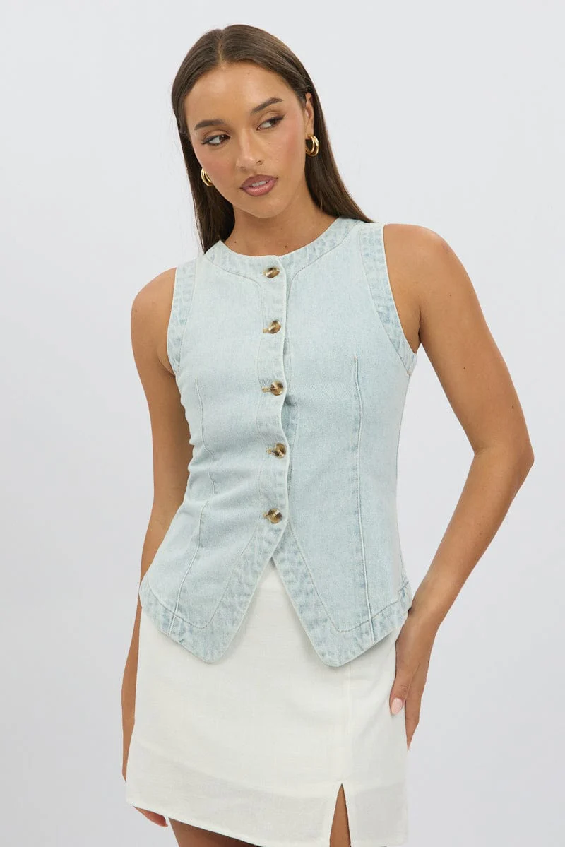 Denim High Neck Vest - Image 3