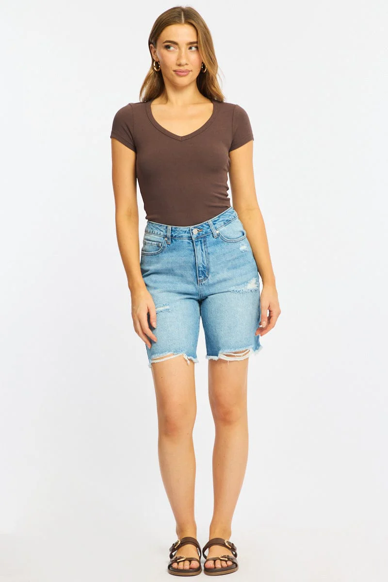 Denim Jorts Mid Rise Distressed - Image 3