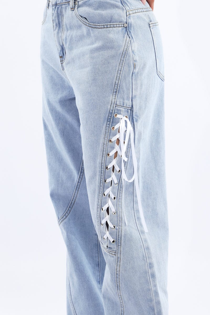 Denim Lace Up Wide Leg Jeans - Image 6